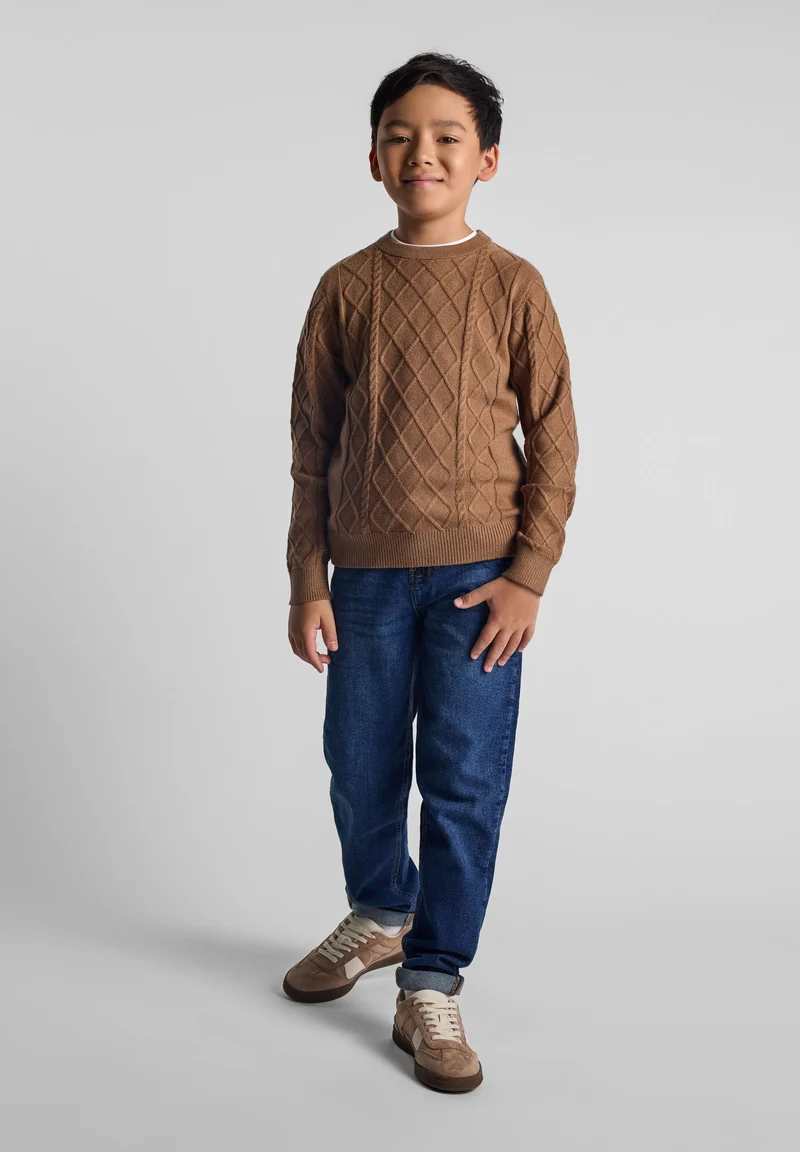 Boys' cable knit jumper in brown