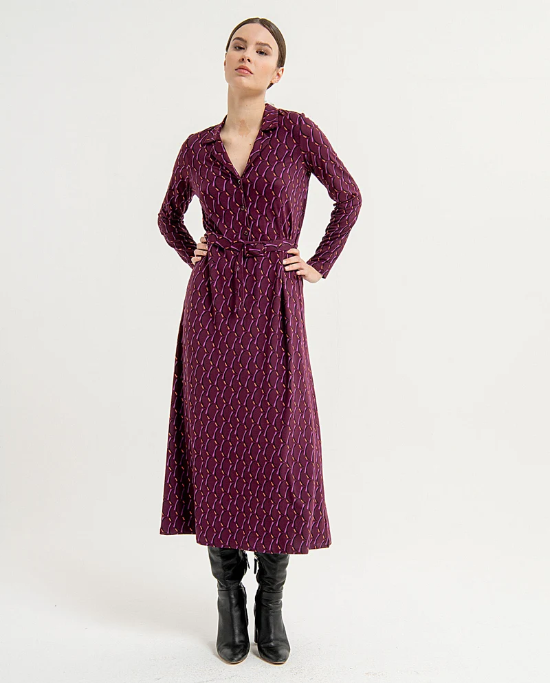 Surkana long shirt dress with belt purple