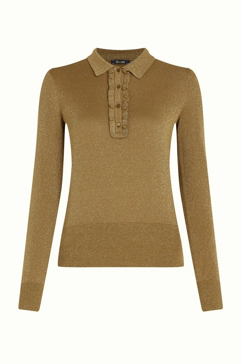 King Louie Polo Ruffle Top Lapis Golden Brown