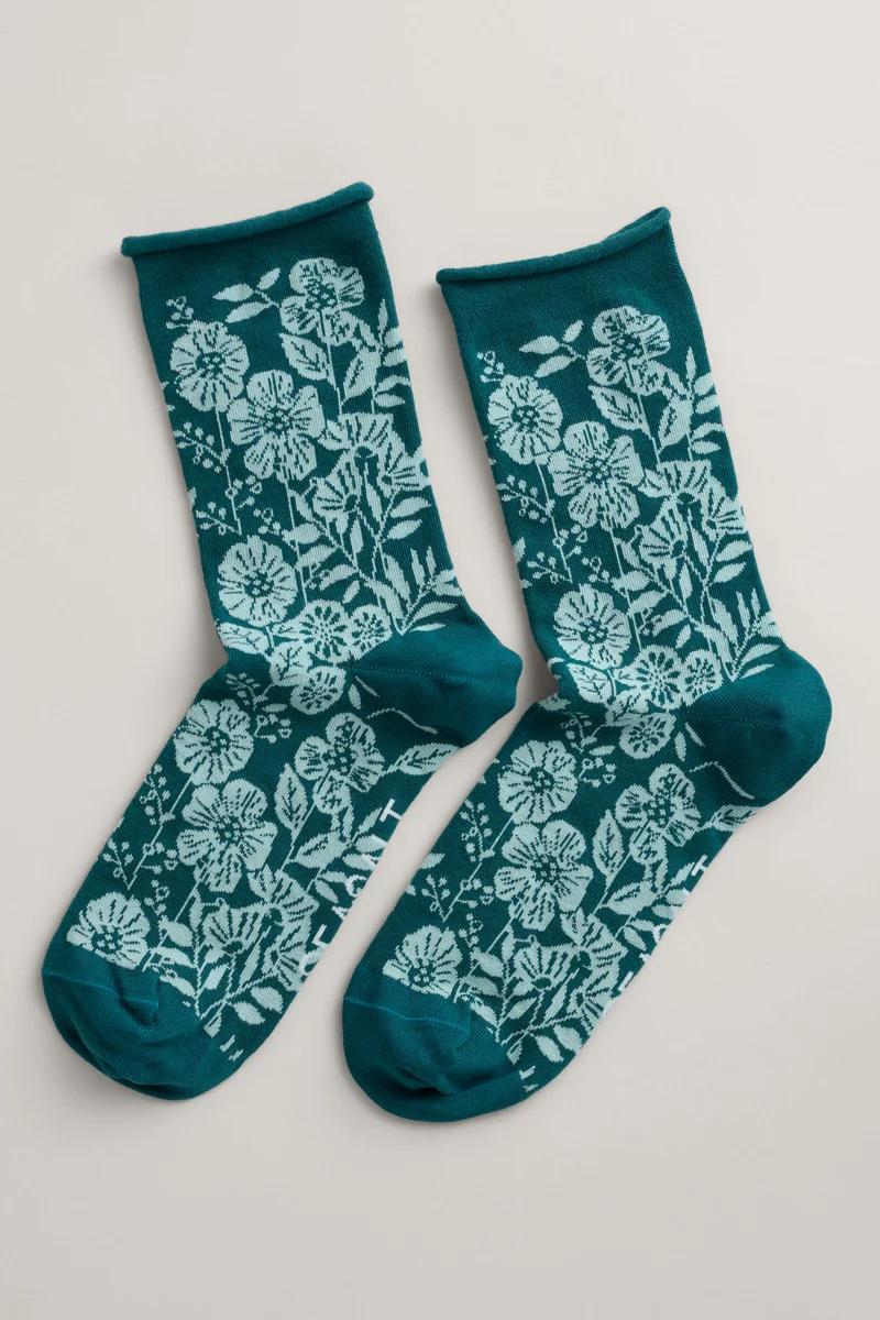 Seasalt Cornwall Arty Socks Lace Floral Dark Fern