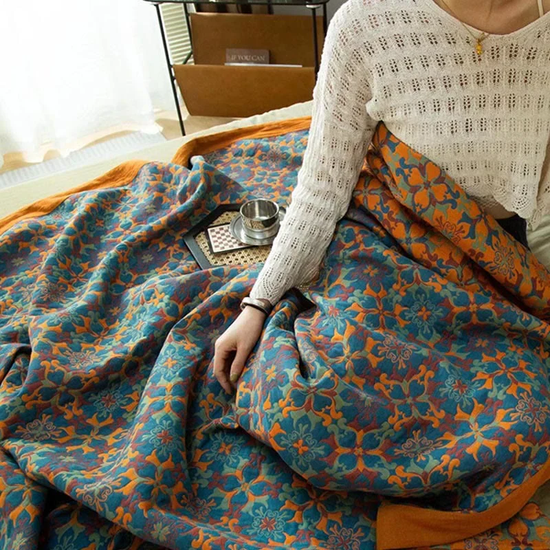 & Blauwe Patroon Zes-laags Katoenen Quilt - TerraLoom
