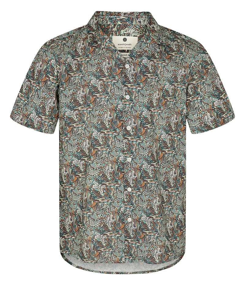 Anerkjendt Shirt Akleo s/s Poplin AOP-GOTS - Chocolate Brown