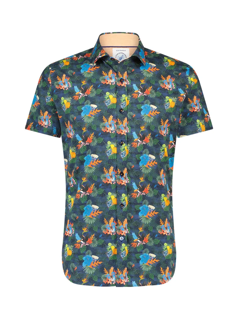 A Fish Named Fred shirt SS leafs story navy blue