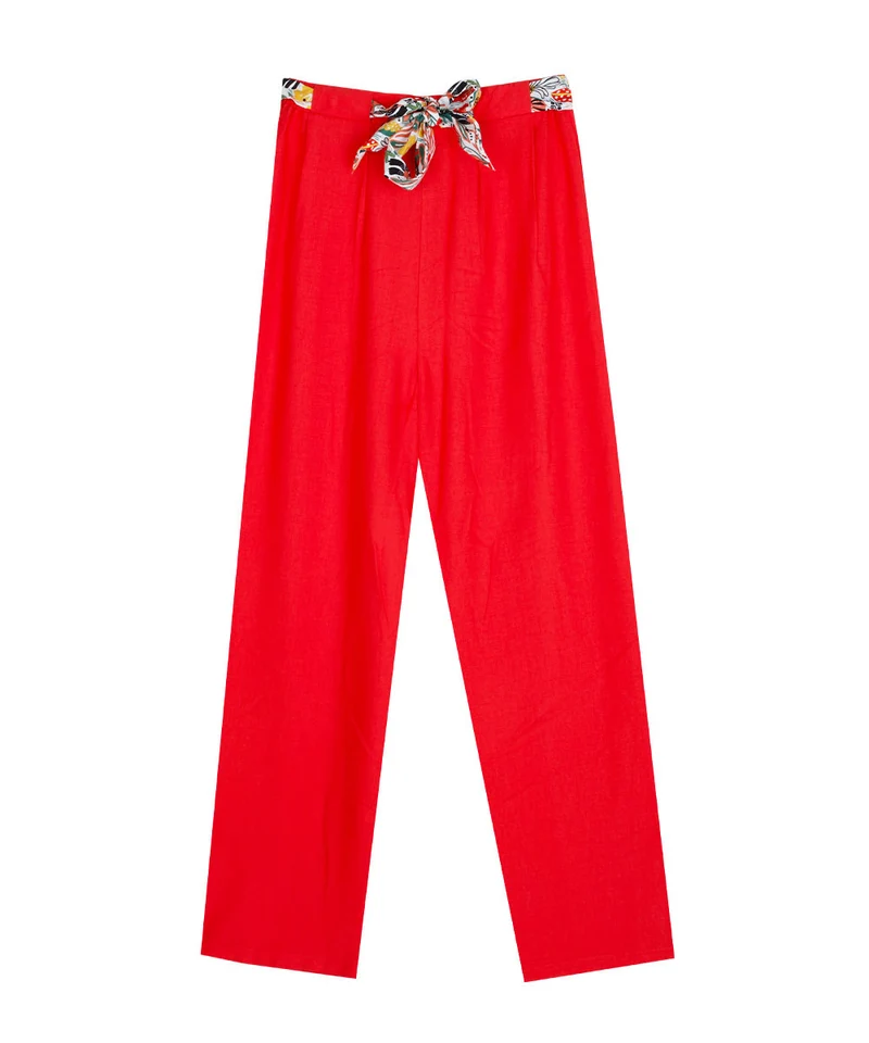 C'est beau la vie ariane pantalon uni large ceinture fant rouge