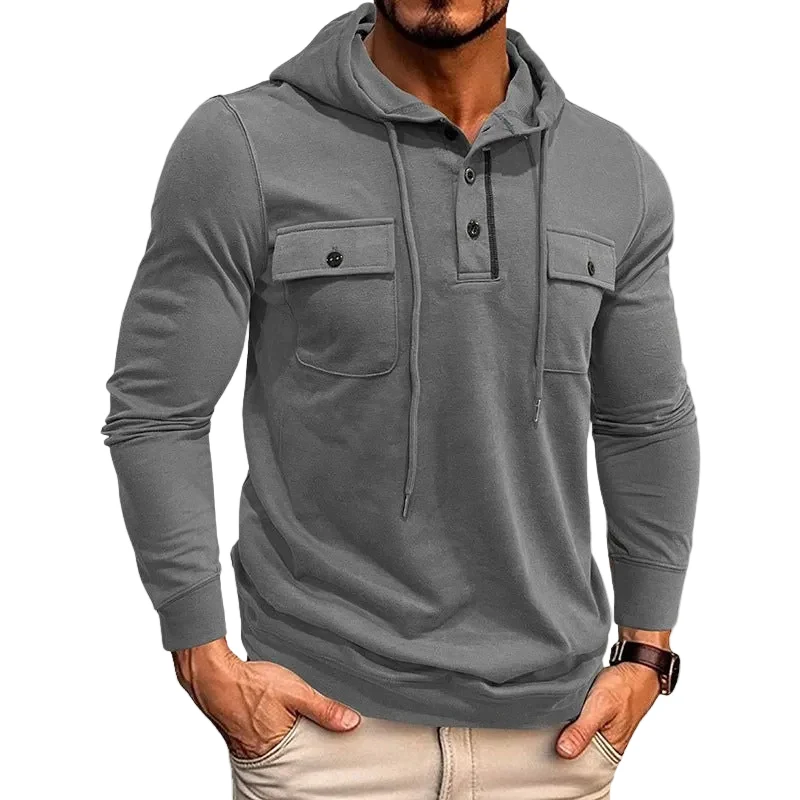 Heren Hoodie met Knoopsluiting en Trekkoord voor Casual Winterstijl