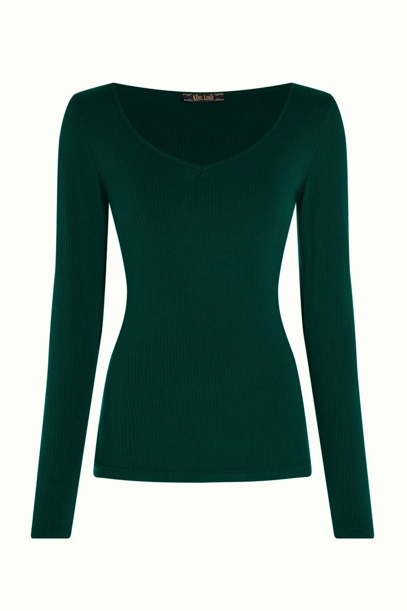 King Louie Carice V Top Uni Rib Pine Green