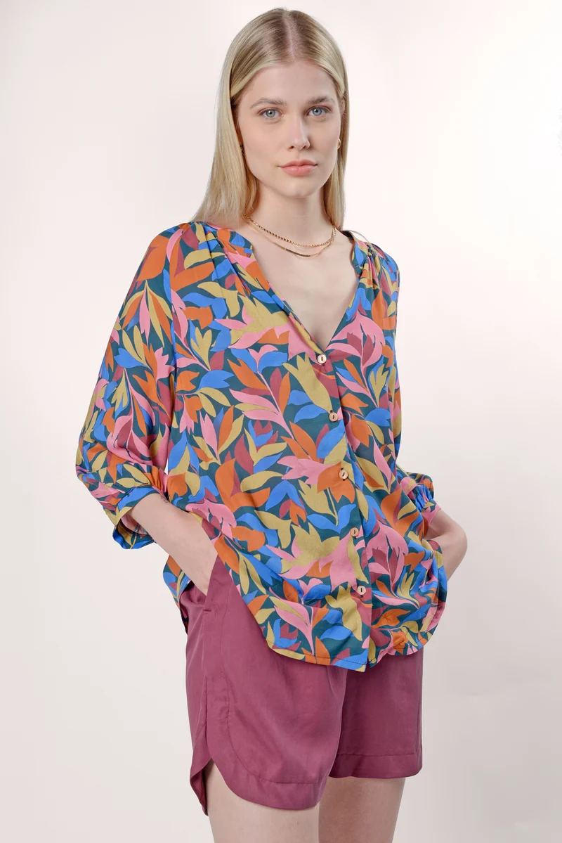 Blouse met bladerenprint | UVR Berlin FE tilaraina