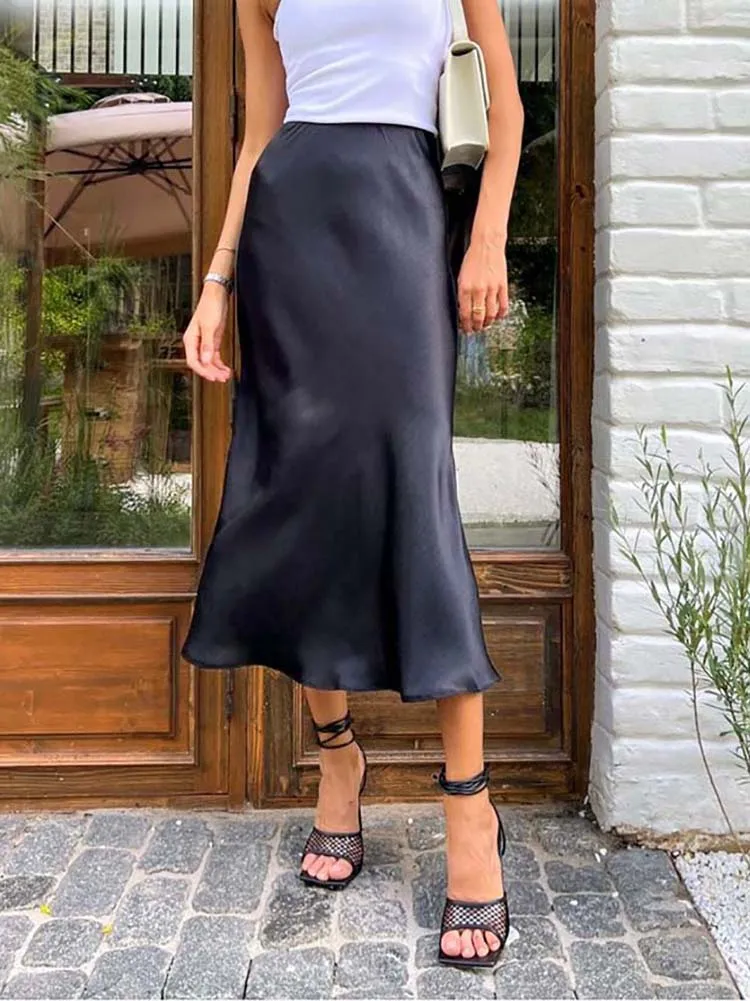 Bibiana - Elegante Satijnen Midi-rok | Vloeiende Stijl Dames