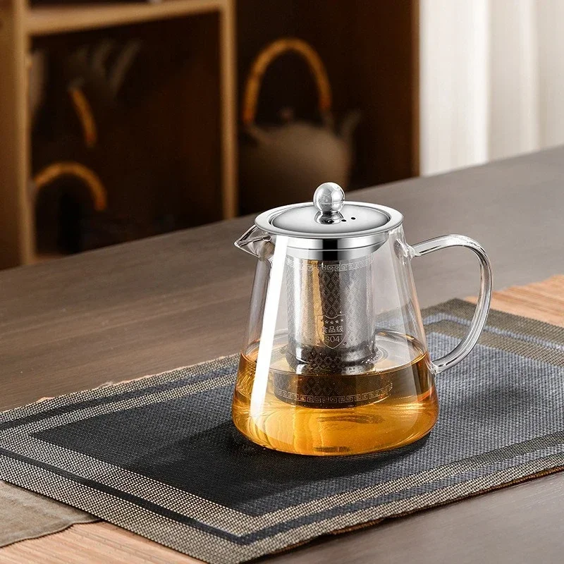450ml-950ml Hittebestendige Glazen Theepot – RVS Theefilter, Bloemenketel voor Kung Fu Thee, Puer- en Oolong-thee