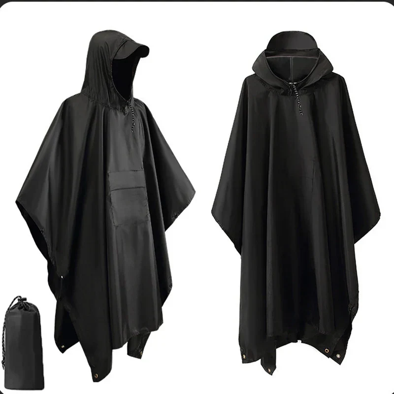 3-in-1 Buiten Militair Regenmantel - Met Kapuze, waterdichte Regenponcho met Mouwen, Motor Regenbedekking, ideaal voor Kamperen, Wandelen en Reizen