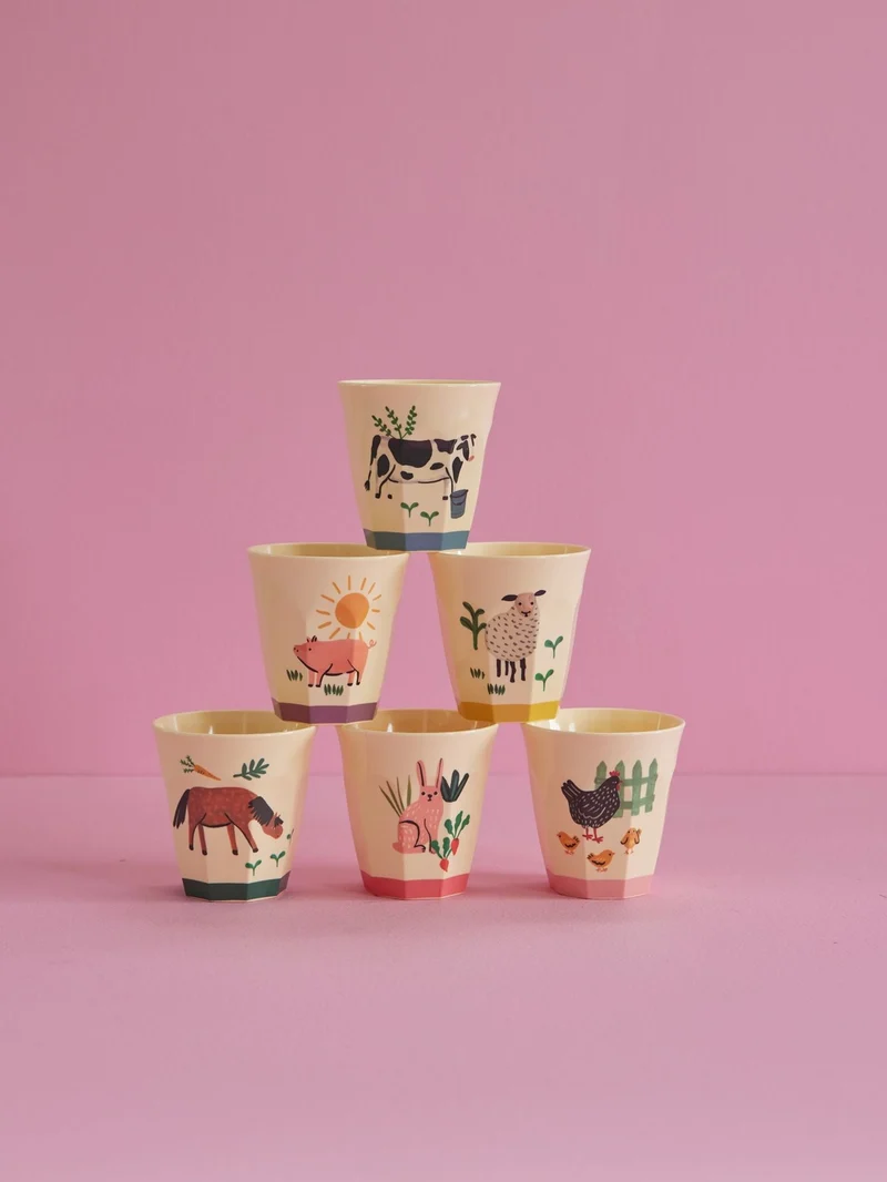 Rice 6 medium melamine cups in 6 assorted colors farm totable