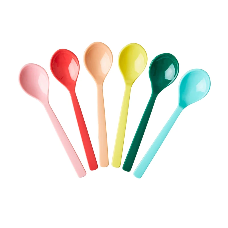 Rice 6 melamine teaspoons in dancing out colors
