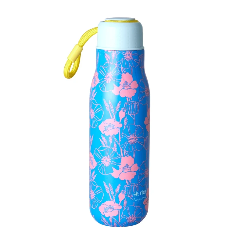 Rice stainless steel drinking bottle with poppies love print