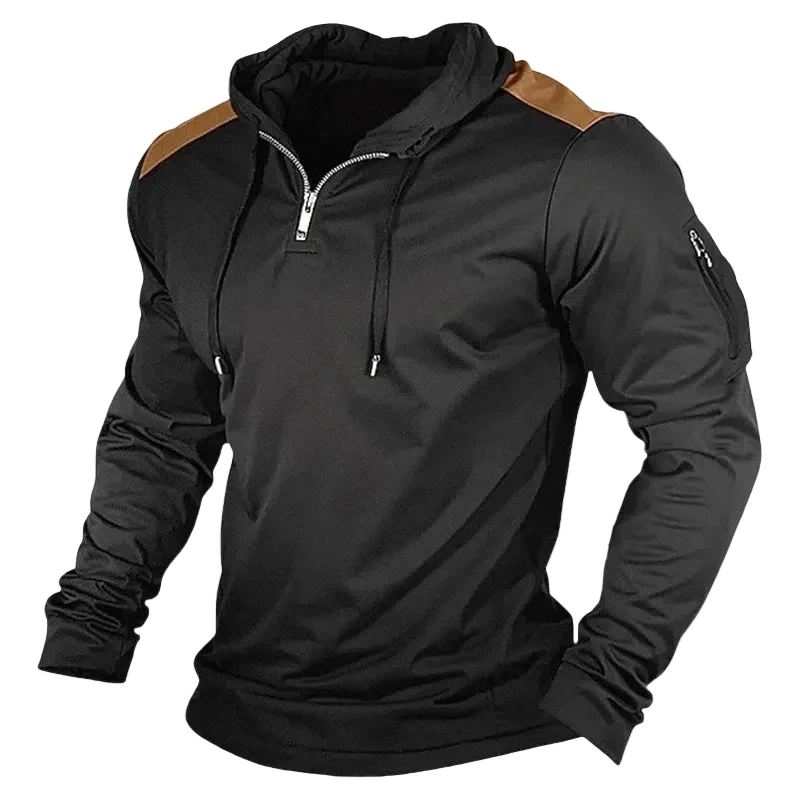 Heren Hoodie Met Rits Casual Patchwork Design