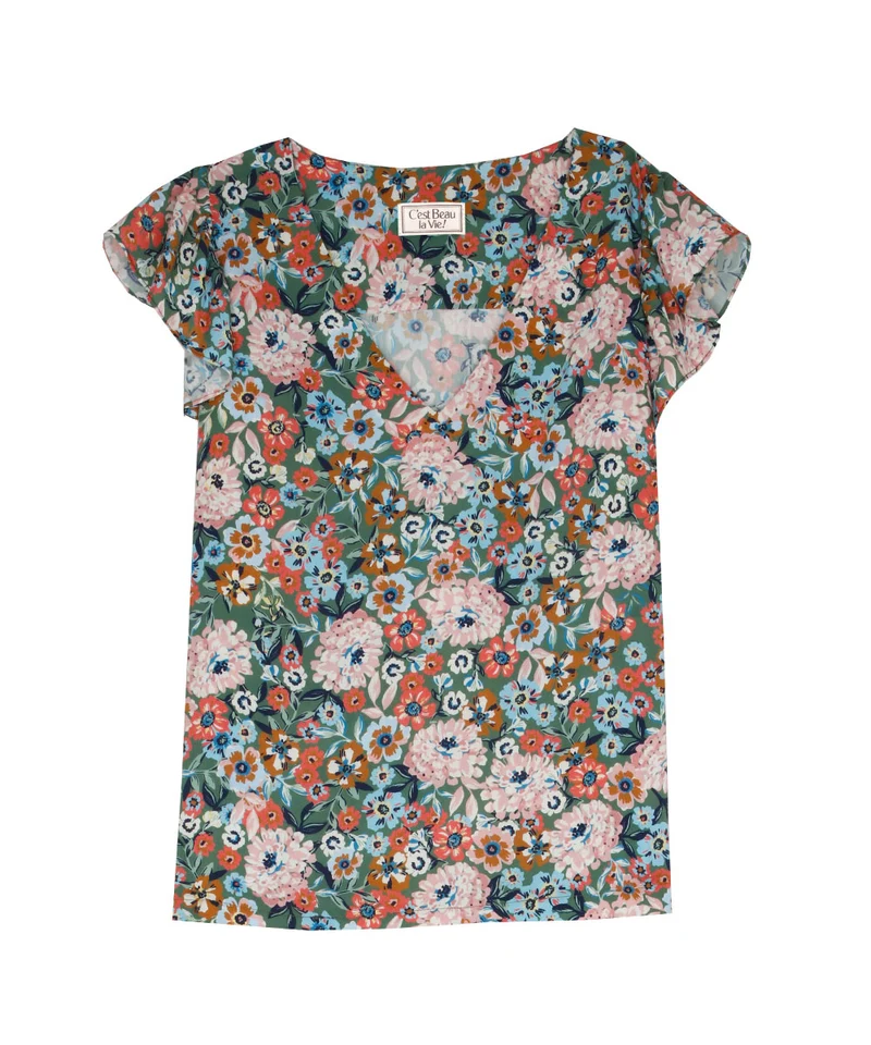 C'est beau la vie bogota c blouse col v imp floral kaki