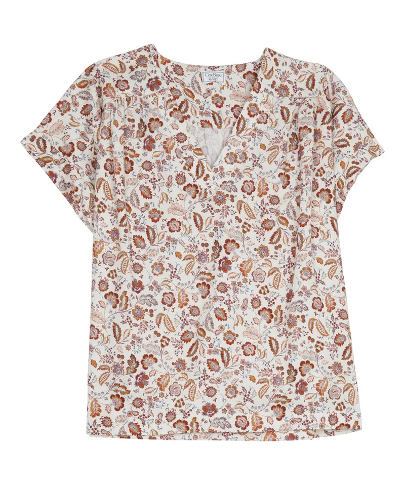 C'est beau la vie domitille c blouse imprimee mc revers ecru