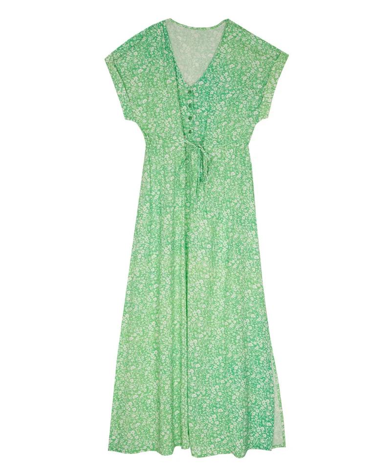 C'est beau la vie lilou robe longue imprime bicolore vert