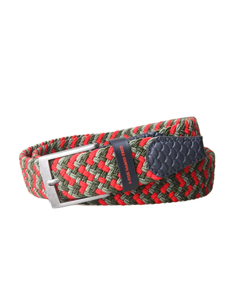 A Fish Named Fred braided elastic belt green red multi color green