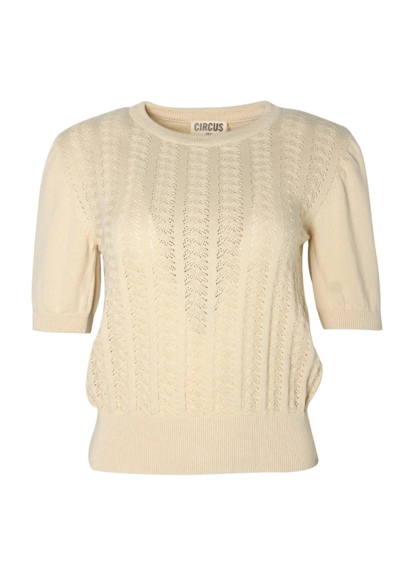 Circus top cream met ronde hals