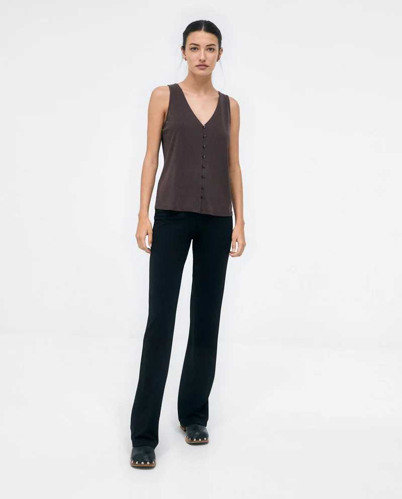 Surkana V-neck top with straps and buttons brown