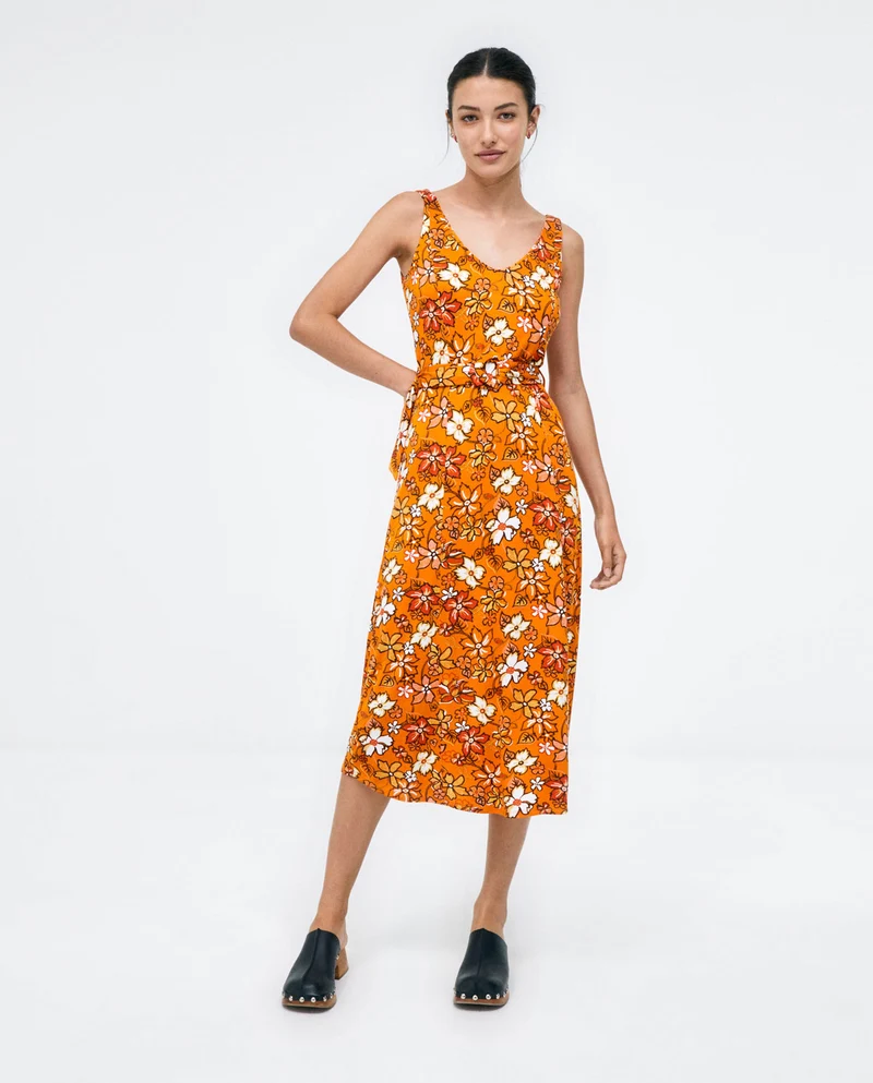 Surkana strappy midi dress with belt orange