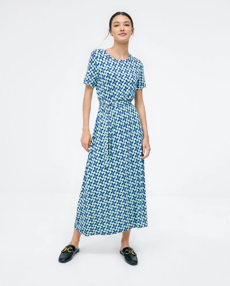 Surkana long wide dress with short sleeves blue