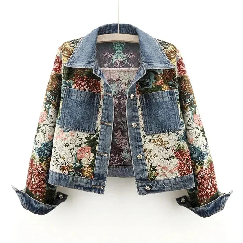 Dames Spijkerjack Bloemenprint Cropped Stijl