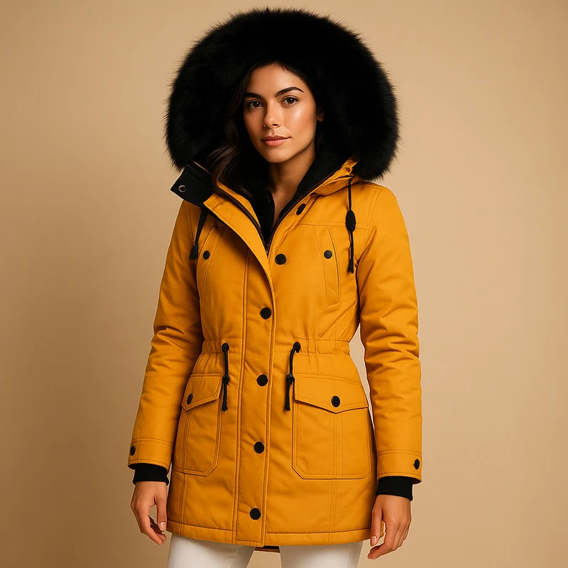 Lange waterdichte winterjas met imitatiebontkraag voor dames | Marije