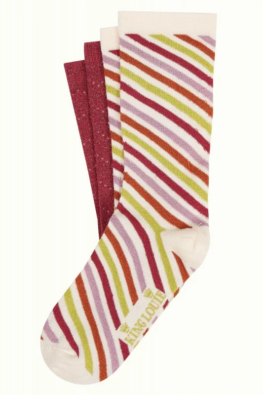 King Louie socks 2-pack cassava stripe cherise red