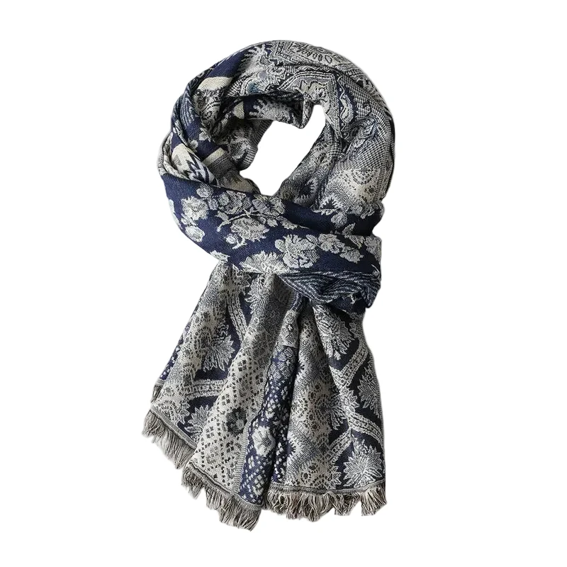 Unisex Geweven Jacquard Sjaal met Franjes
