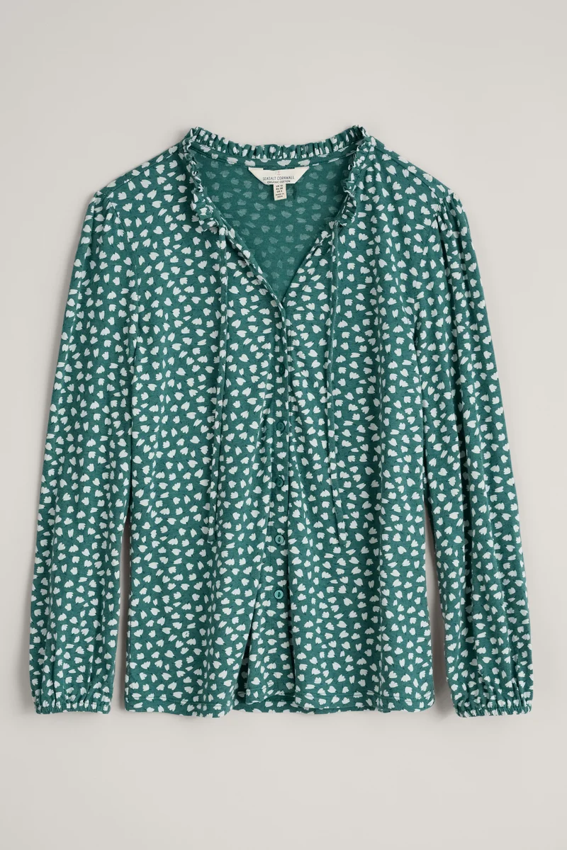 Seasalt Cornwall Zelah shirt speckled petals studio green
