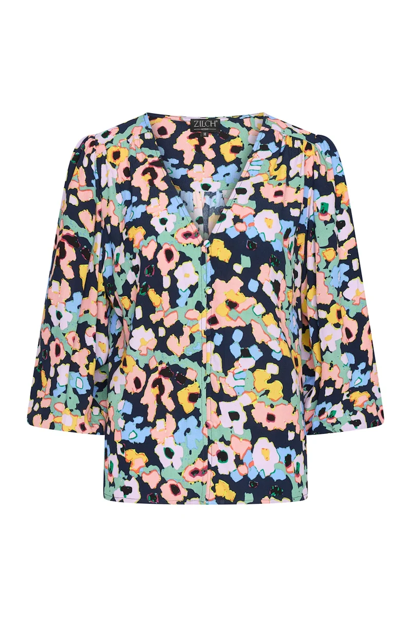 Zilch blouse V neck kaleidoscope navy