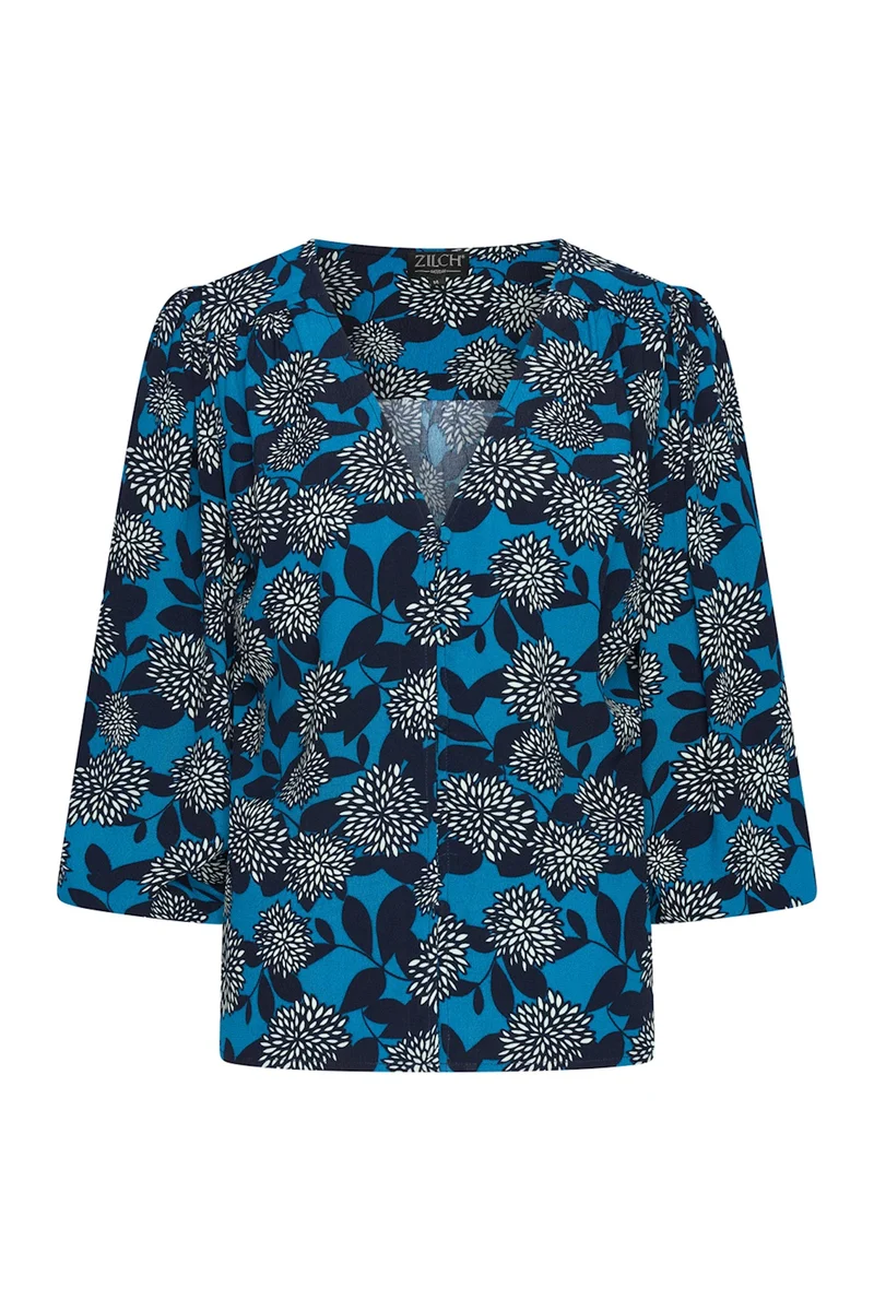 Zilch blouse V neck dahlia ocean