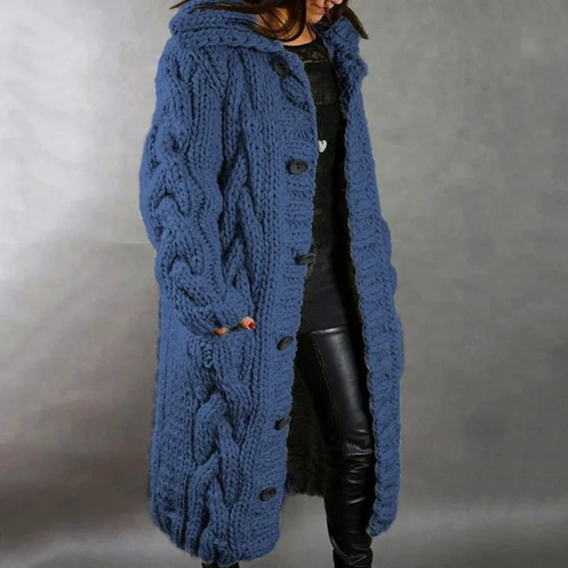 Dames Gebreide Wintermantel – Warm, Stijlvol & Met Capuchon