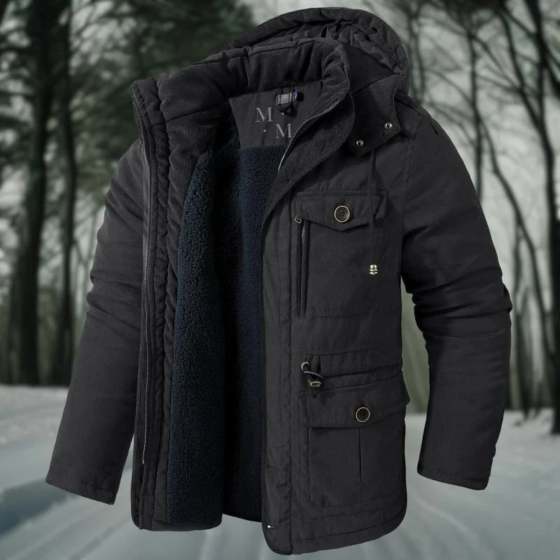 Winterjas Heren Dikke Fleece met Gevoerde Capuchon en Ruime Zakken