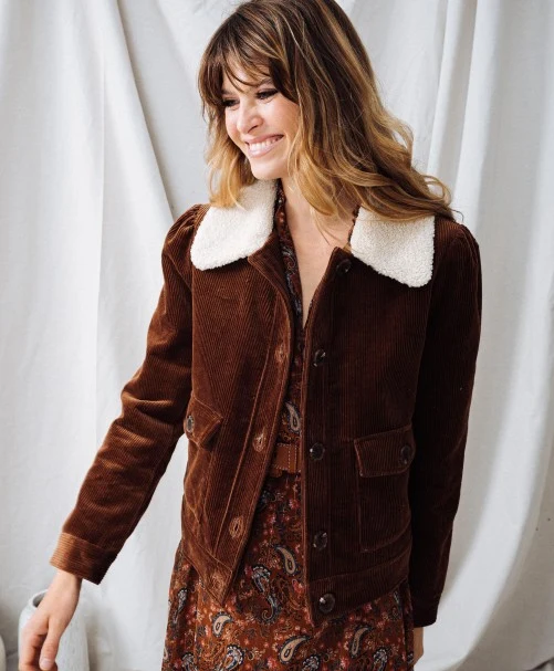 Ribstof jas met kraag | C'est beau la vie gypsy manteau fox