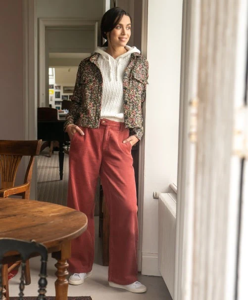 Rode corduroy broek | C'est beau la vie Josephine pantalon large en velours tomette