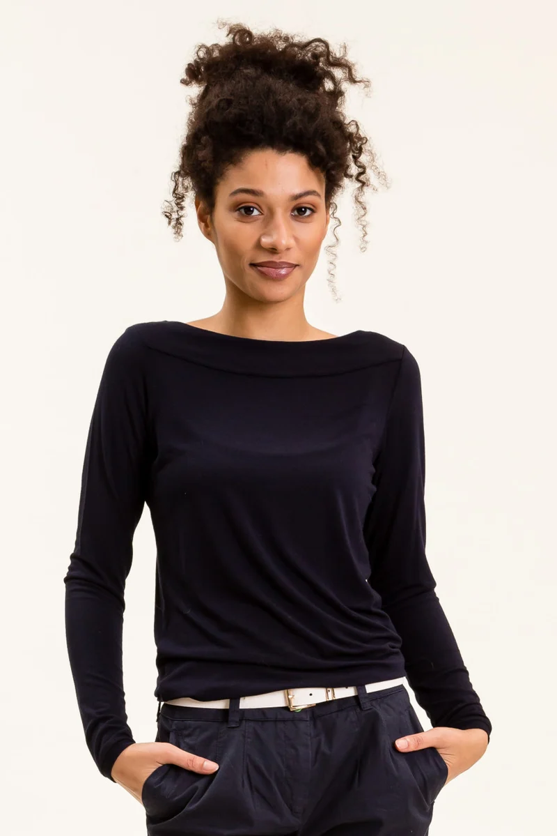 Donkerblauwe top met lange mouw | UVR Berlin longsleeve Viviina navy