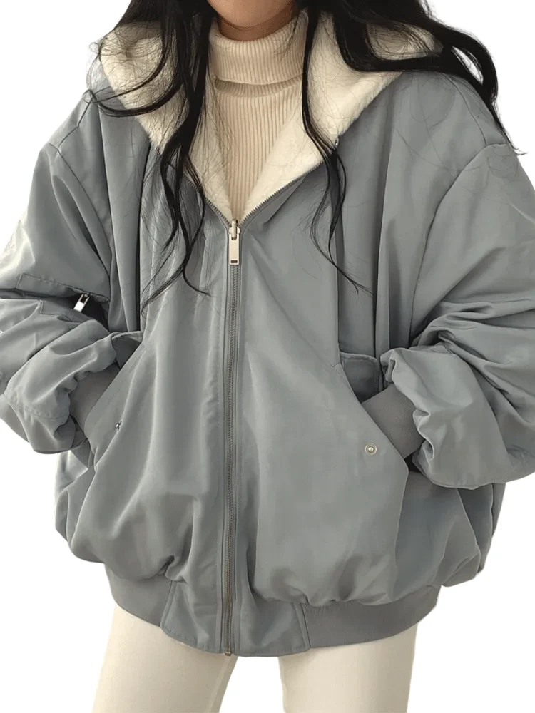 Dames Lange Winterjas Oversized Met Rits