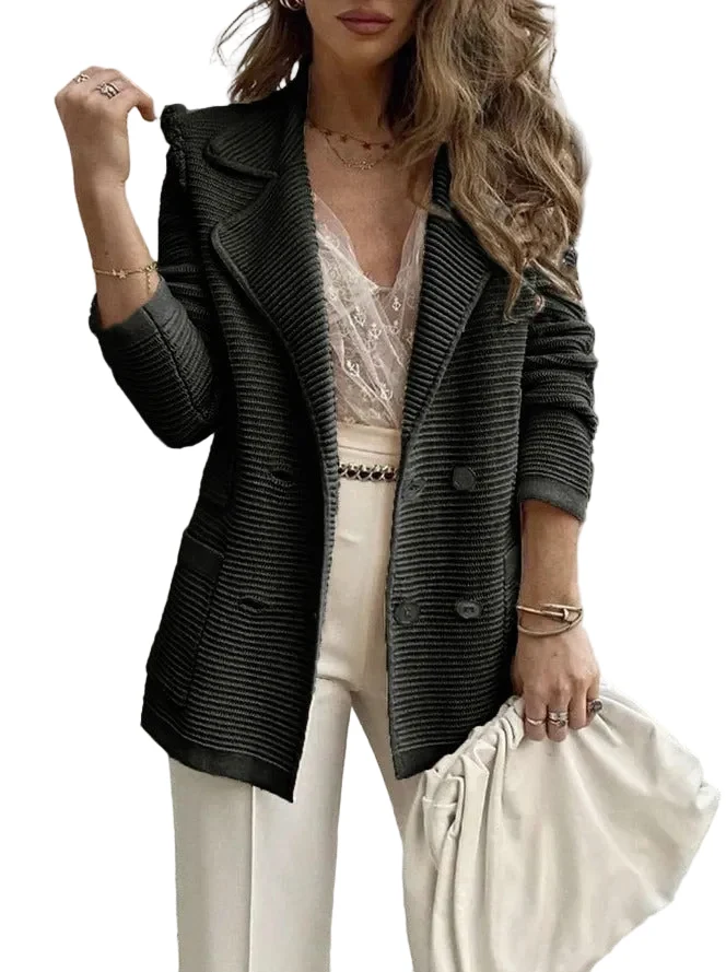 Zwarte Blazer Dames Met Dubbele Rij Knopen En Reverskraag