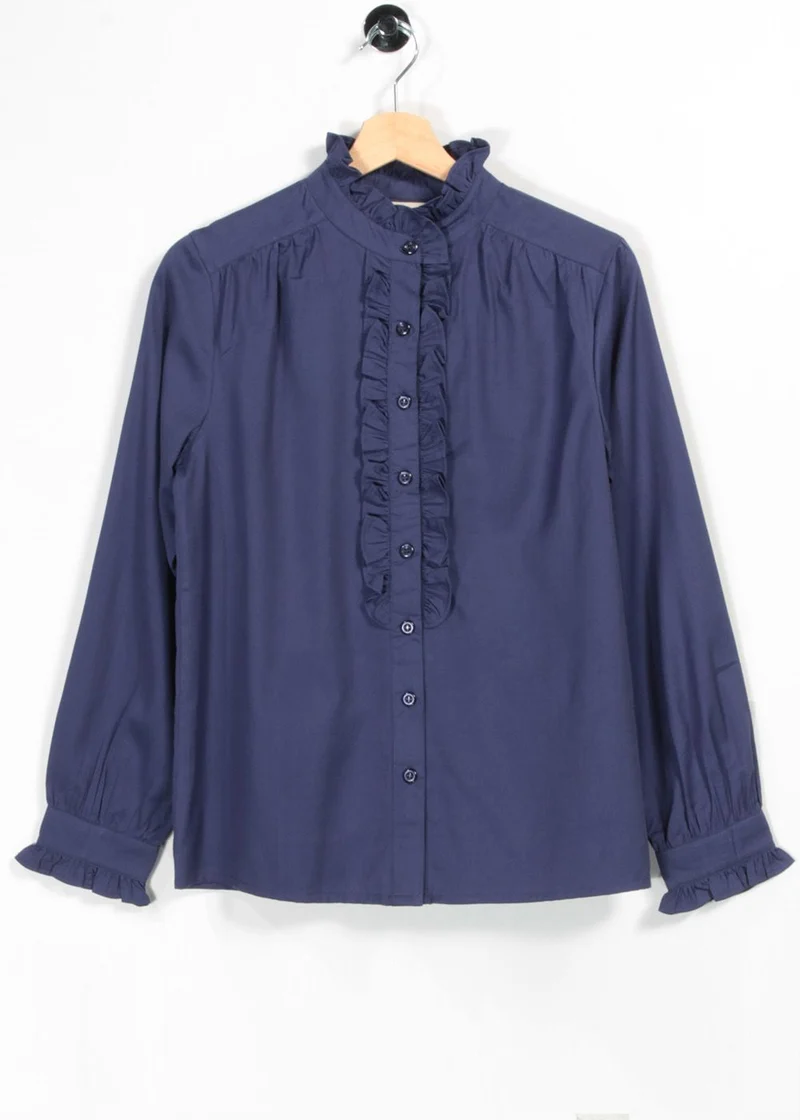 Blauwe blouse met ruches | Circus Clothing blouse tencil blue depths