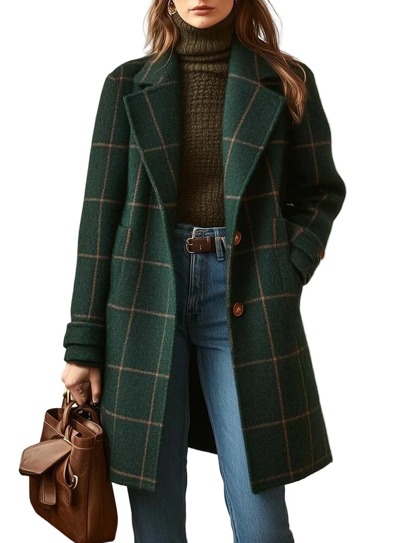 Dames Retro Tweed Jas met Reverskraag