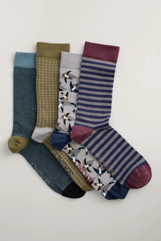 Seasalt Cornwall men's selection box socks pack darting swallow mix