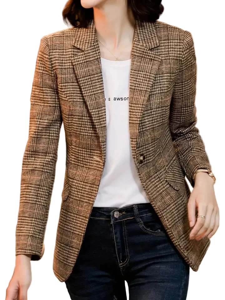 Dames Blazer Geruit Met Revers