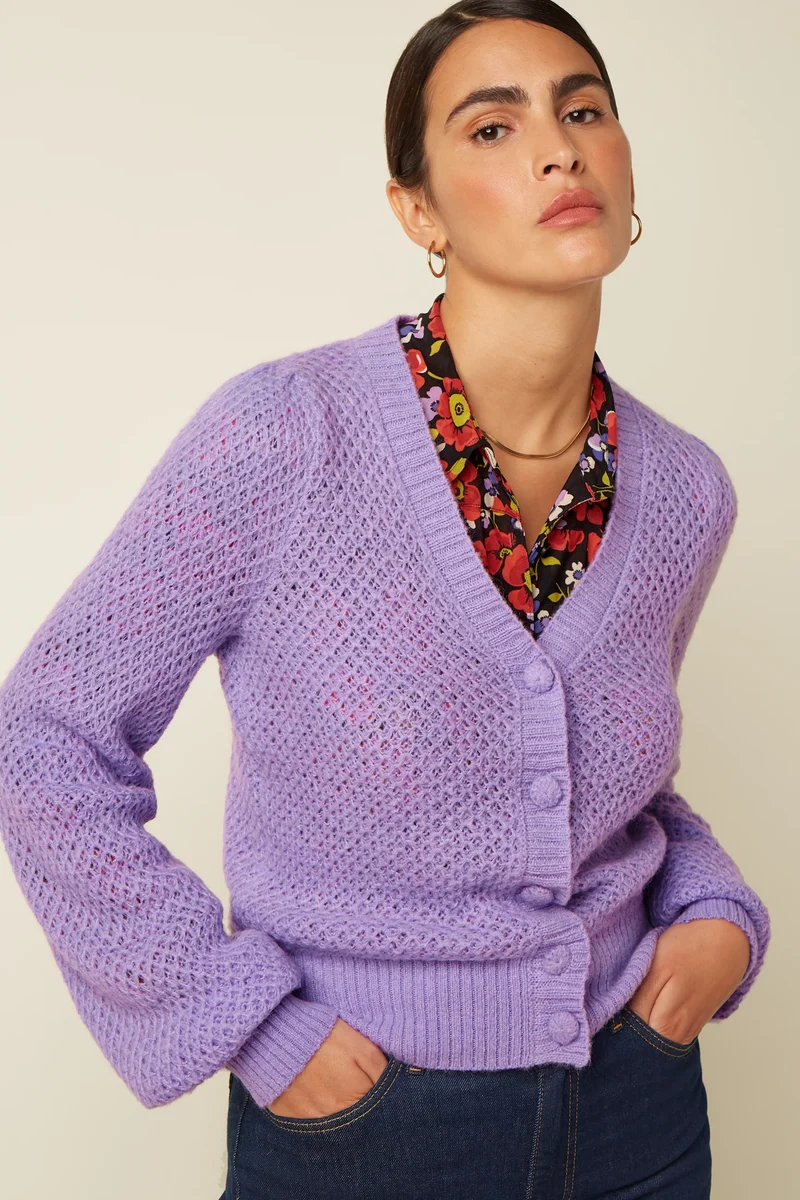 King Louie cardi V Farfalle Sheer Lilac