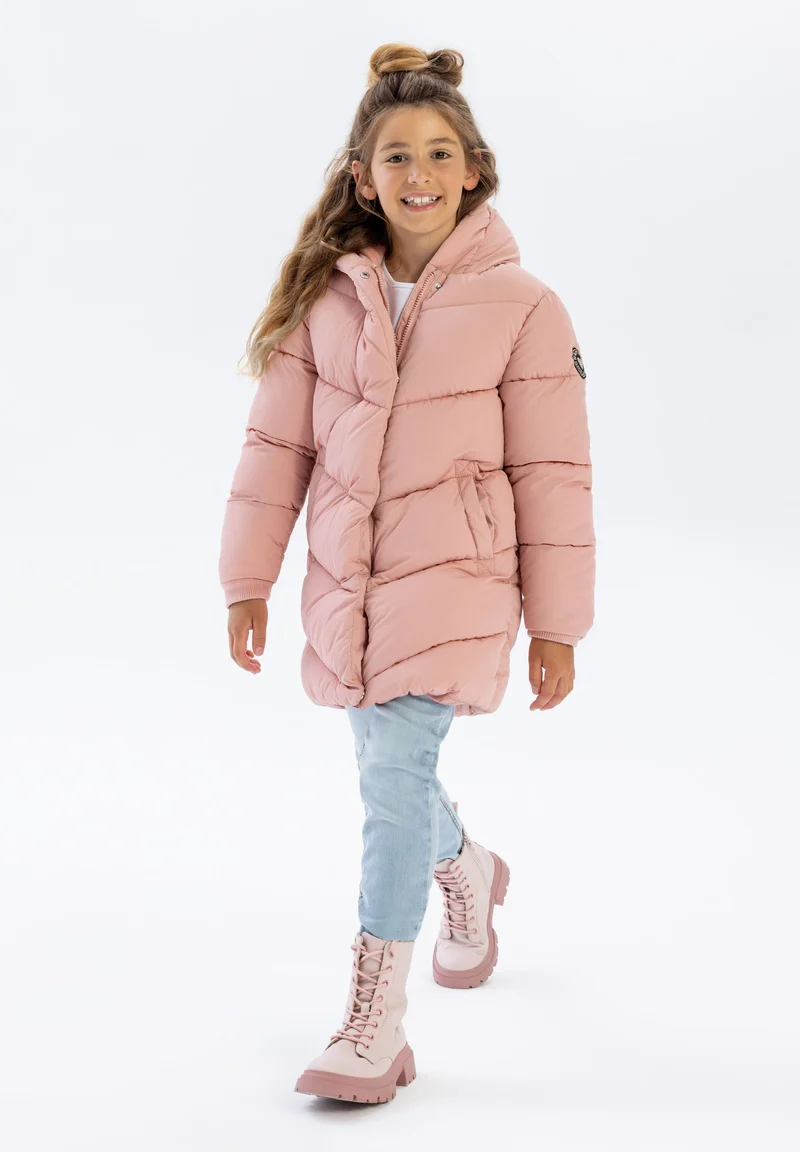 Girls' long puffer coat in pink