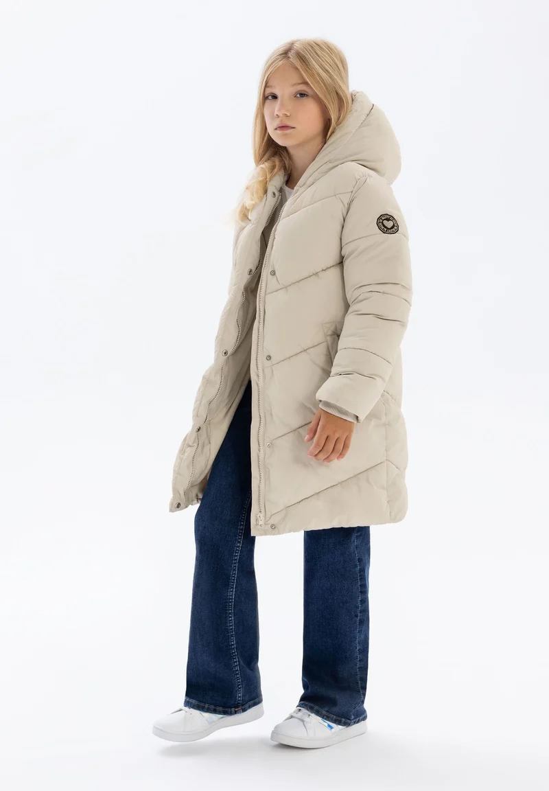 Girls' long puffer coat in cream