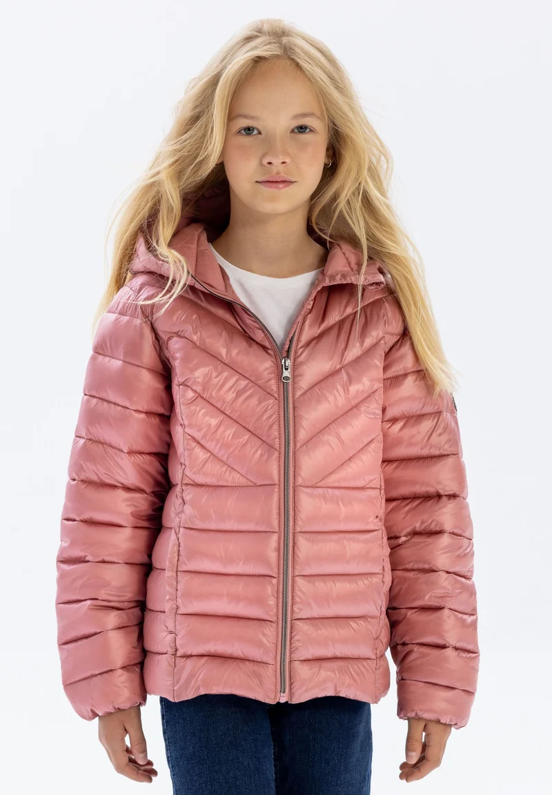 Girls' puffer jacket in dusky pink