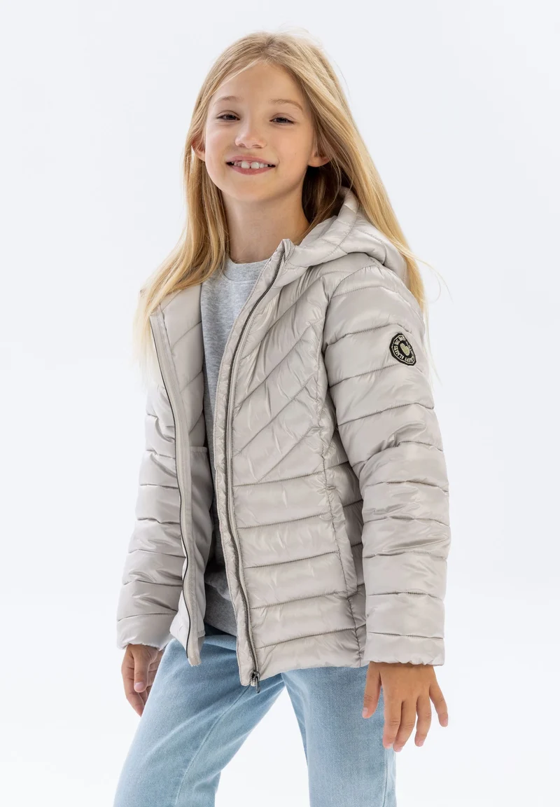 Girls' puffer jacket in light grey