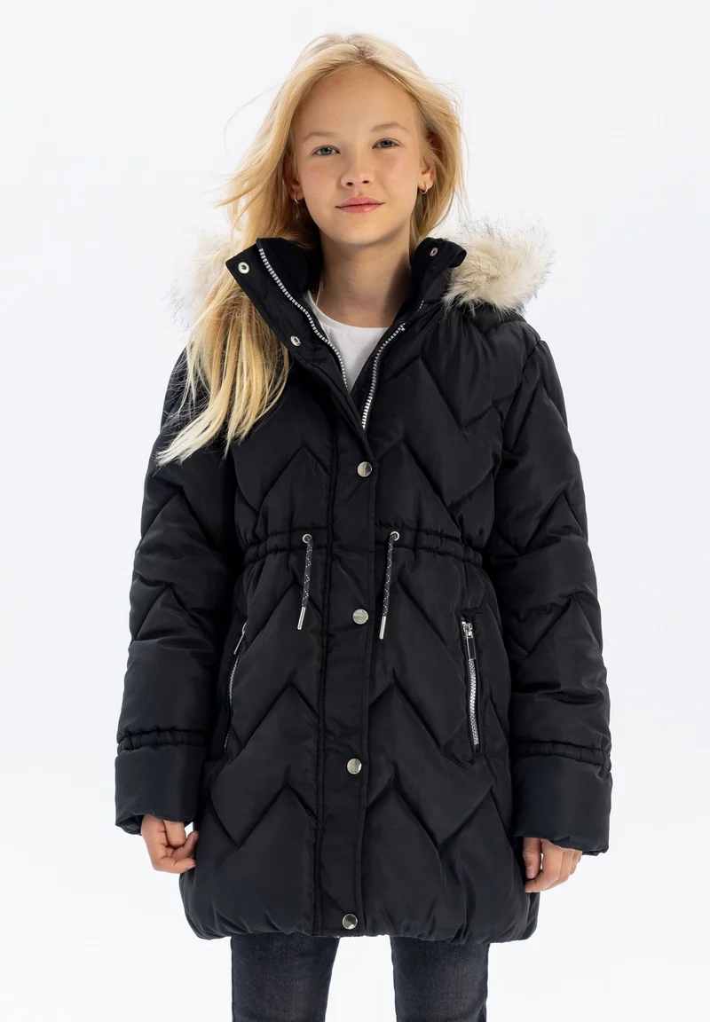 Girls' quilted parka in black
